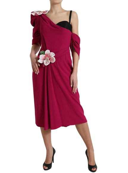 Dolce & Gabbana Purple Flower Embellished One Shoulder Dress - Ellie Belle
