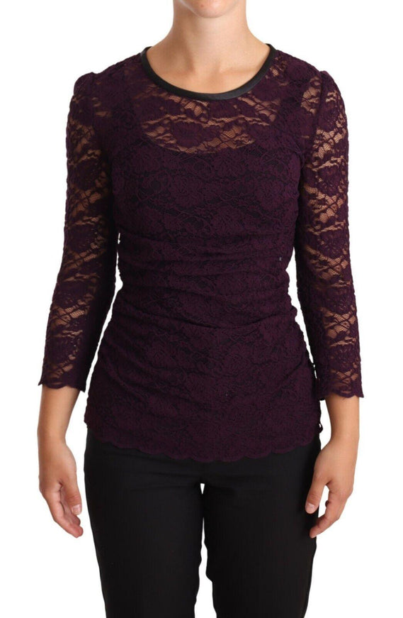 Dolce & Gabbana Purple Lace Long Sleeve Top Blouse - Ellie Belle