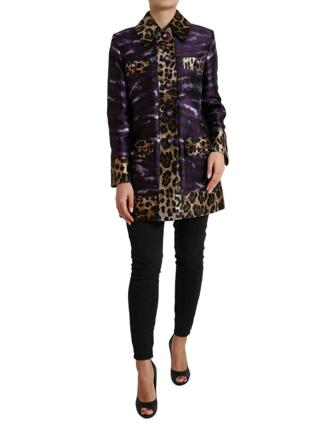 Dolce & Gabbana Purple Lamé Jacquard Tiger Print Coat Jacket - Ellie Belle