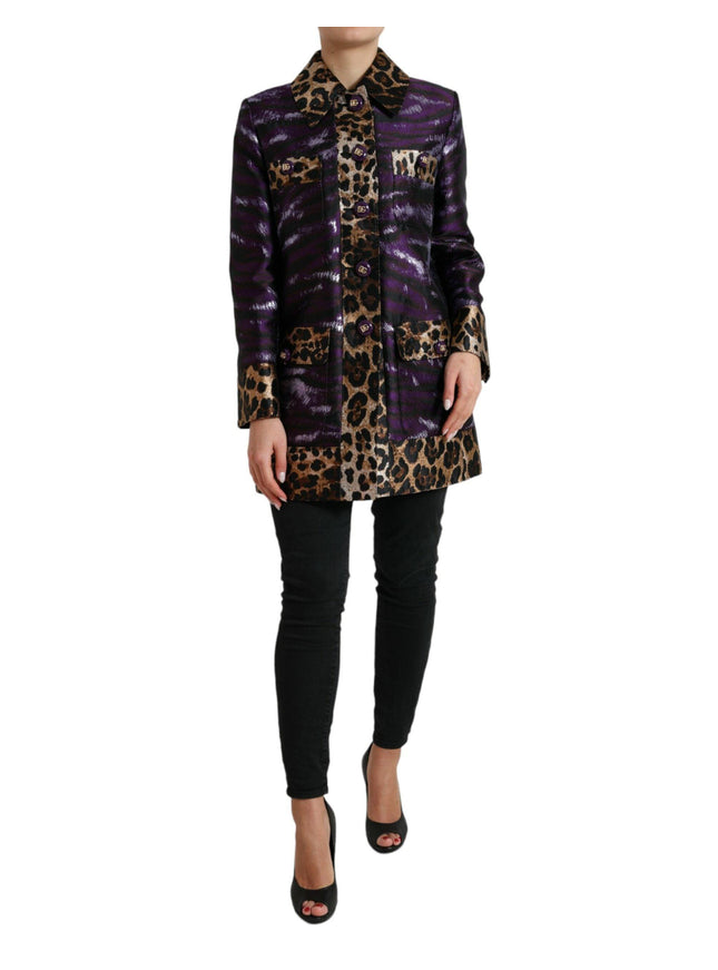 Dolce & Gabbana Purple Lamé Jacquard Tiger Print Coat Jacket - Ellie Belle