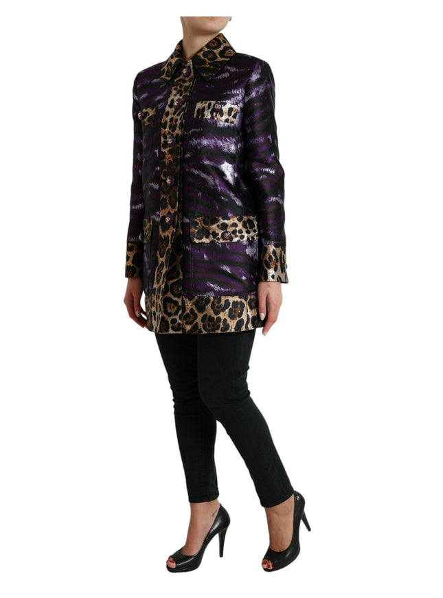 Dolce & Gabbana Purple Lamé Jacquard Tiger Print Coat Jacket - Ellie Belle