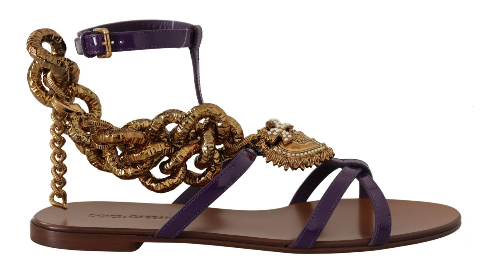 Dolce & Gabbana Purple Leather Devotion Flats Sandals Shoes - Ellie Belle