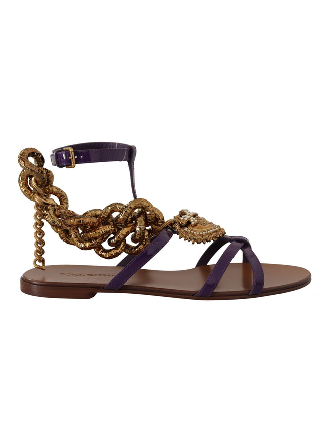 Dolce & Gabbana Purple Leather Devotion Flats Sandals Shoes - Ellie Belle