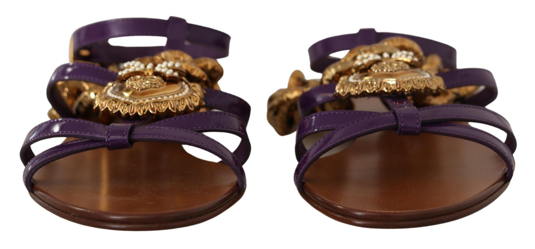 Dolce & Gabbana Purple Leather Devotion Flats Sandals Shoes - Ellie Belle