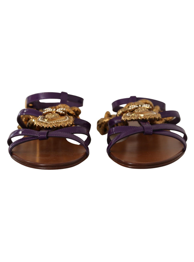 Dolce & Gabbana Purple Leather Devotion Flats Sandals Shoes - Ellie Belle