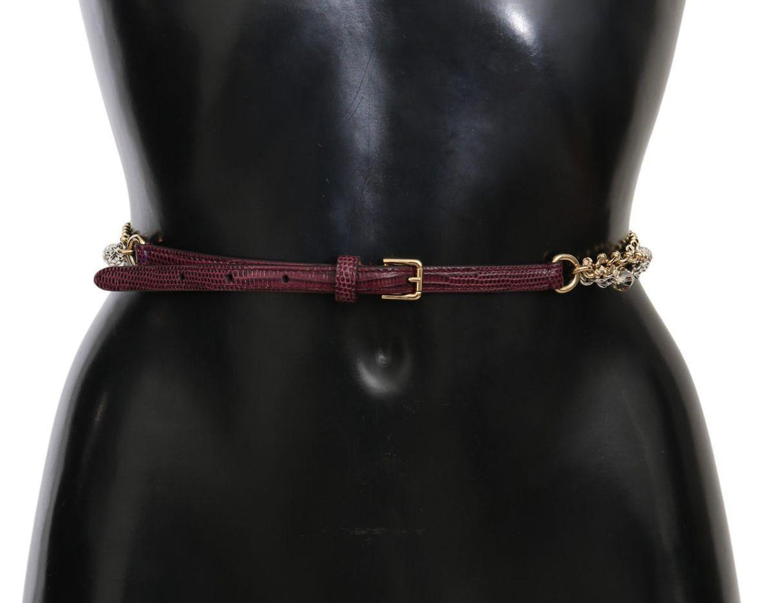 Dolce & Gabbana Purple Leather Gold Chain Crystal Waist Belt - Ellie Belle