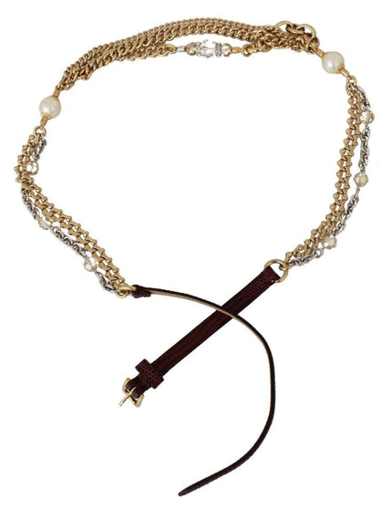 Dolce & Gabbana Purple Leather Gold Chain Crystal Waist Belt - Ellie Belle