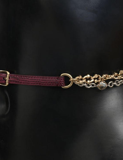 Dolce & Gabbana Purple Leather Gold Chain Crystal Waist Belt - Ellie Belle