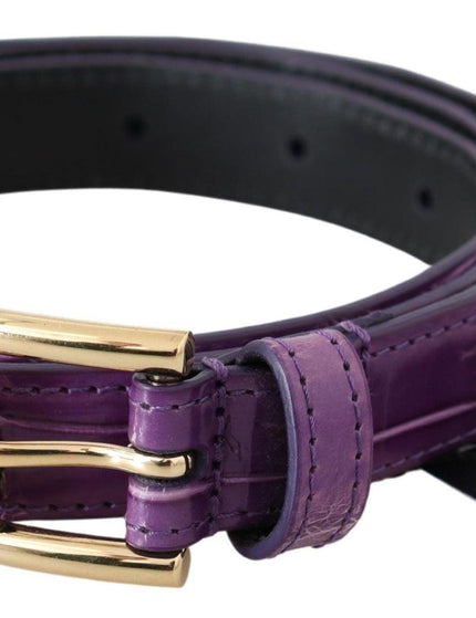 Dolce & Gabbana Purple Leather Gold Tone Buckle Crocodile Belt - Ellie Belle