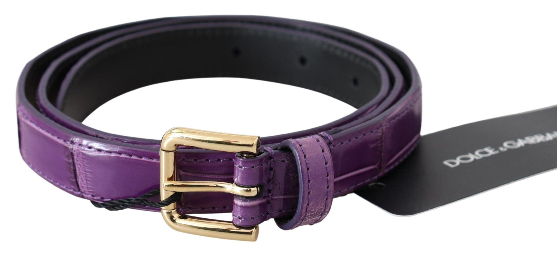 Dolce & Gabbana Purple Leather Gold Tone Buckle Crocodile Belt - Ellie Belle