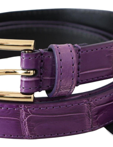 Dolce & Gabbana Purple Leather Gold Tone Buckle Crocodile Belt - Ellie Belle