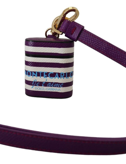 Dolce & Gabbana Purple Leather Strap Gold Metal Logo Airpods Case - Ellie Belle