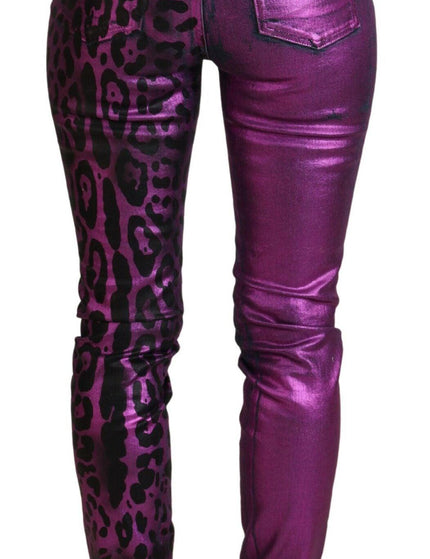 Dolce & Gabbana Purple Leopard Cotton Slim Fit Denim Jeans - Ellie Belle