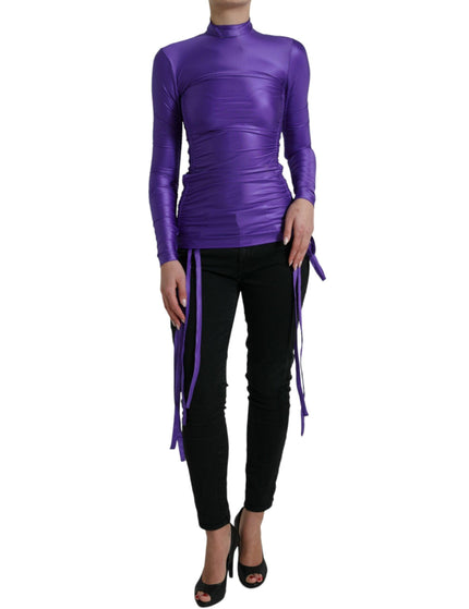 Dolce & Gabbana Purple Nylon Stretch Slim Long Sleeves Top - Ellie Belle