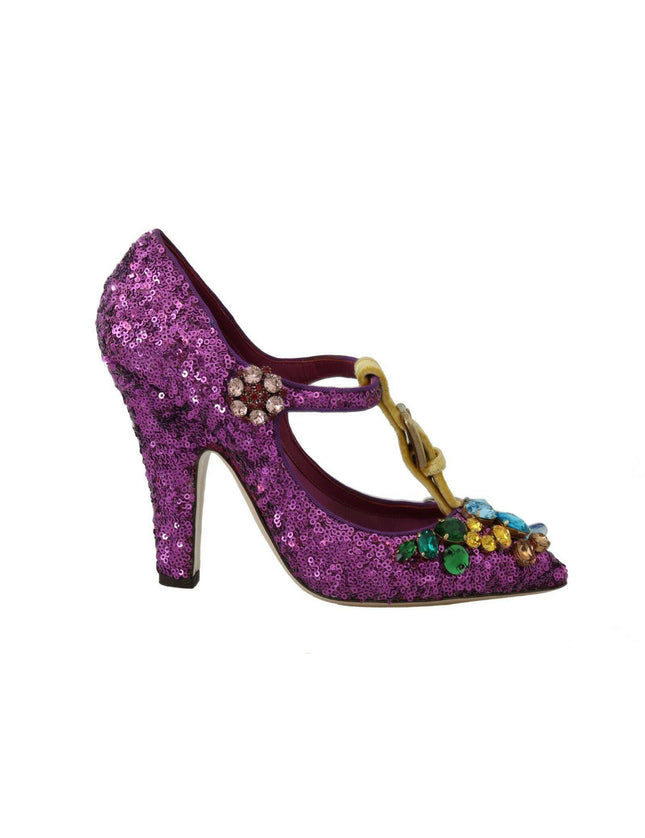 Dolce & Gabbana Purple Sequin Leather Crystal Sandal Shoes - Ellie Belle