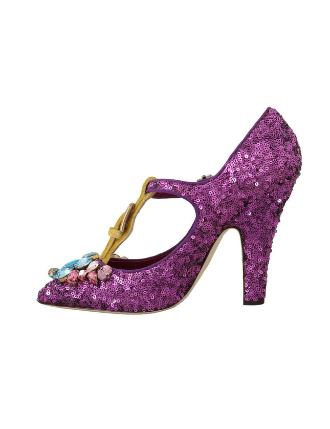 Dolce & Gabbana Purple Sequin Leather Crystal Sandal Shoes - Ellie Belle