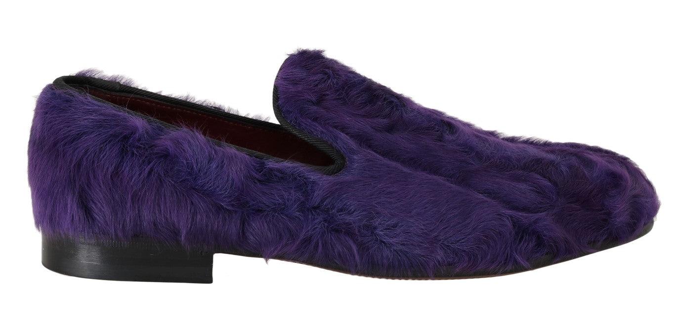 Dolce & Gabbana Purple Sheep Fur Leather Loafers - Ellie Belle