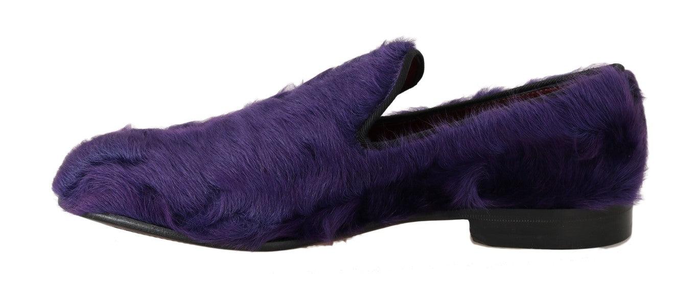 Dolce & Gabbana Purple Sheep Fur Leather Loafers - Ellie Belle