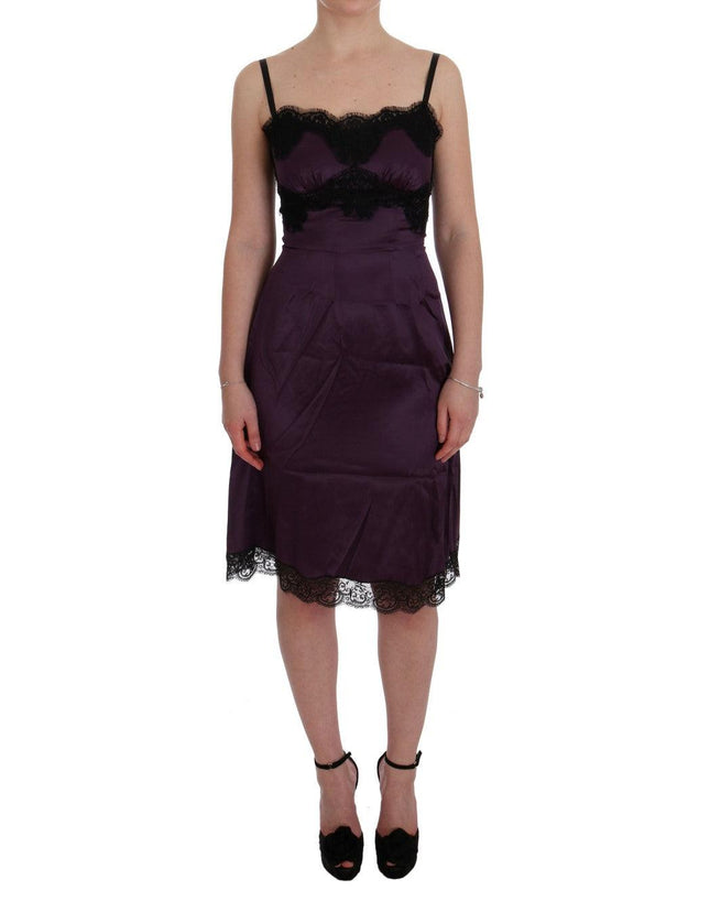 Dolce & Gabbana Purple Silk Stretch Black Lace Dress