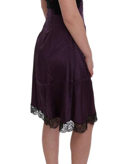Dolce & Gabbana Purple Silk Stretch Black Lace Dress