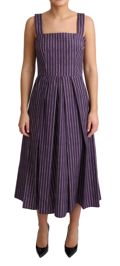 Dolce & Gabbana Purple Striped Cotton A-Line Stretch Dress - Ellie Belle