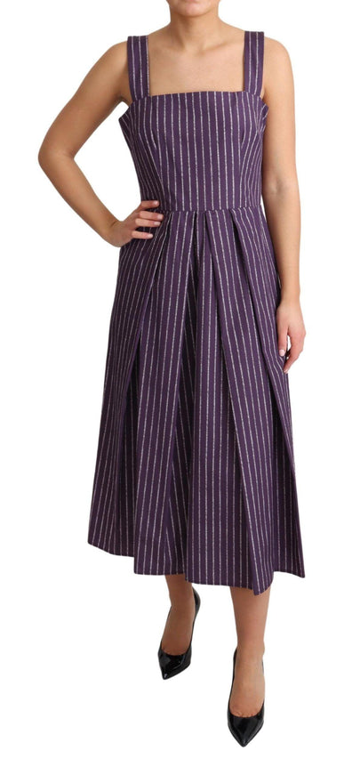 Dolce & Gabbana Purple Striped Cotton A-Line Stretch Dress - Ellie Belle