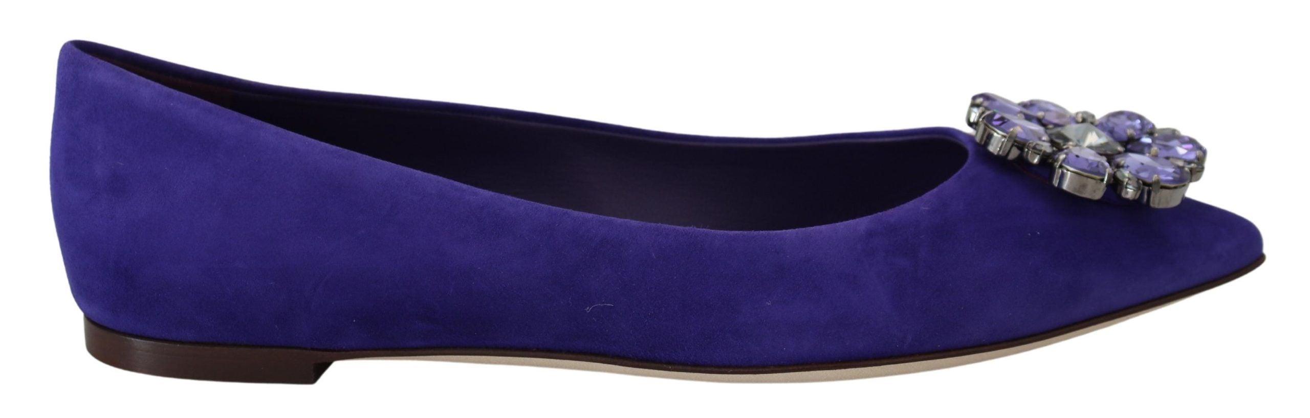 Dolce & Gabbana Purple Suede Crystals Loafers Flats Shoes - Ellie Belle