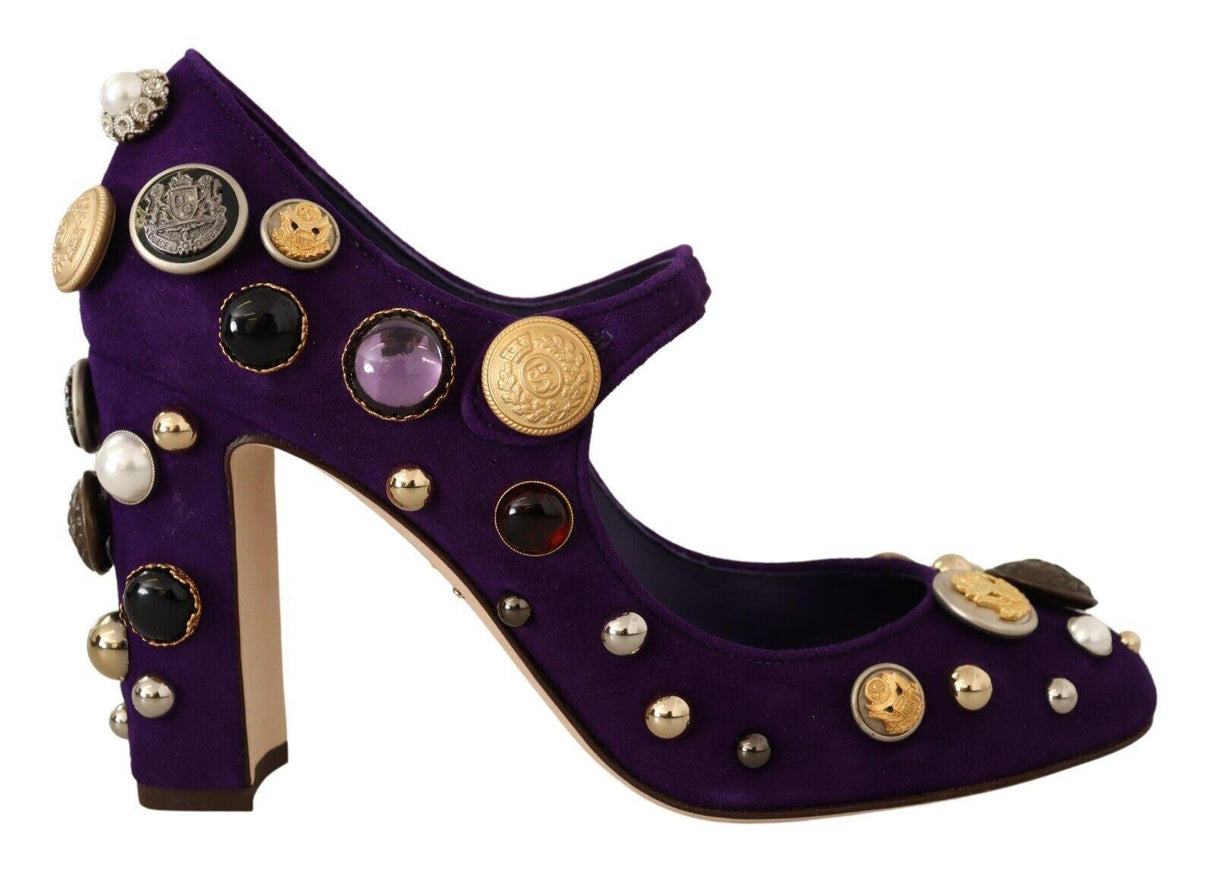 Dolce & Gabbana Purple Suede Embellished Pump Mary Jane Shoes - Ellie Belle