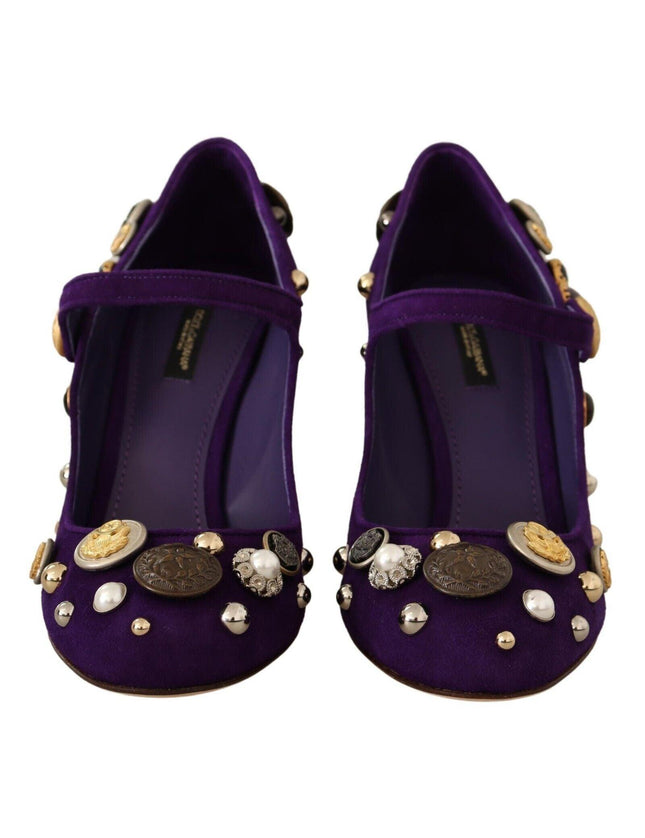 Dolce & Gabbana Purple Suede Embellished Pump Mary Jane Shoes - Ellie Belle