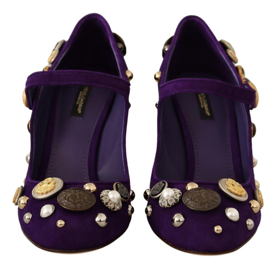 Dolce & Gabbana Purple Suede Embellished Pump Mary Jane Shoes - Ellie Belle