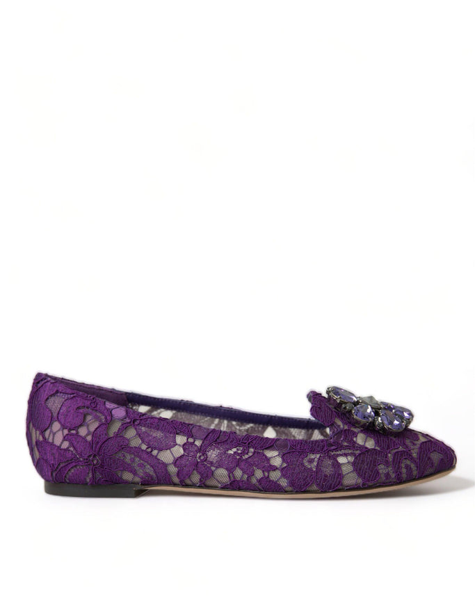 Dolce & Gabbana Purple Vally Taormina Lace Crystals Flats Shoes - Ellie Belle