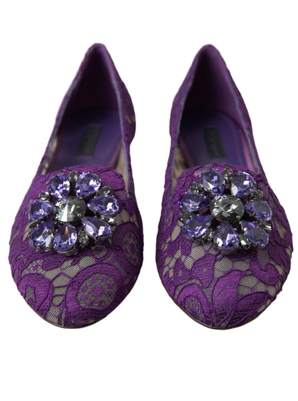 Dolce & Gabbana Purple Vally Taormina Lace Crystals Flats Shoes - Ellie Belle