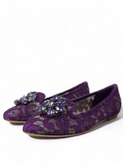 Dolce & Gabbana Purple Vally Taormina Lace Crystals Flats Shoes - Ellie Belle