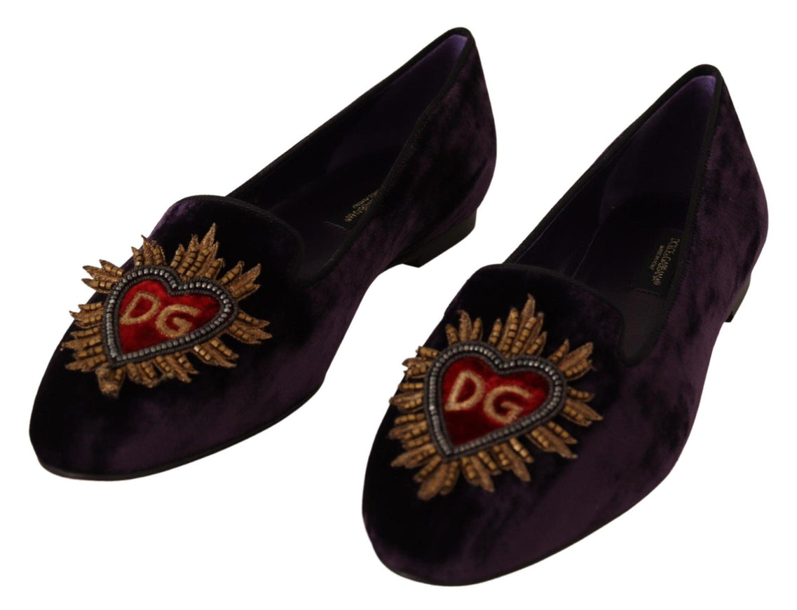 Dolce & Gabbana Purple Velvet DG Heart Loafers Flats Shoes - Ellie Belle