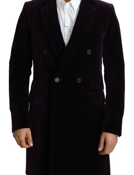 Dolce & Gabbana Purple Velvet Double Breasted Long Coat Jacket - Ellie Belle
