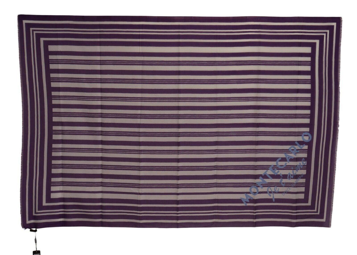 Dolce & Gabbana Purple White Striped Montecarlo Shawl Scarf - Ellie Belle