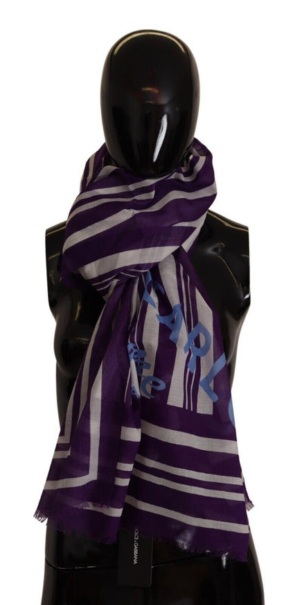 Dolce & Gabbana Purple White Striped Montecarlo Shawl Scarf - Ellie Belle