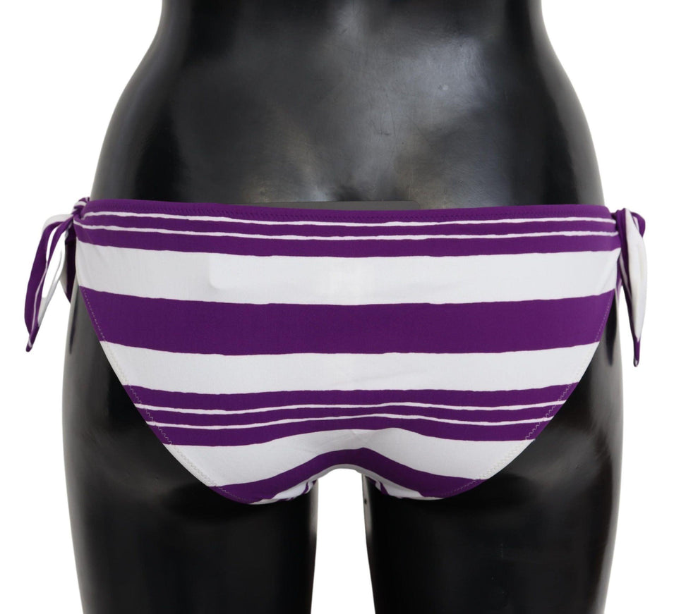 Dolce & Gabbana Purple White Stripes Beachwear Bikini Bottom