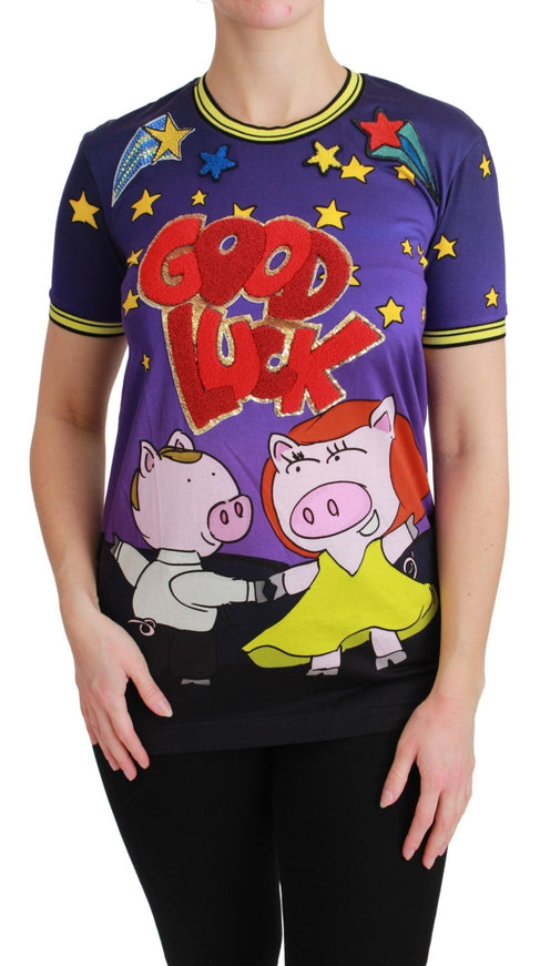 Dolce & Gabbana Purple YEAR OF THE PIG Top Cotton T-shirt