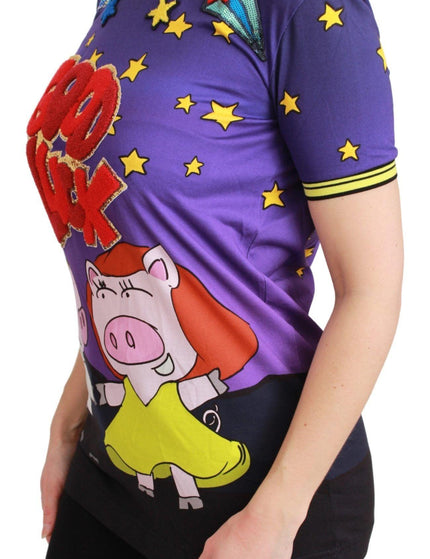 Dolce & Gabbana Purple YEAR OF THE PIG Top Cotton T-shirt - Ellie Belle