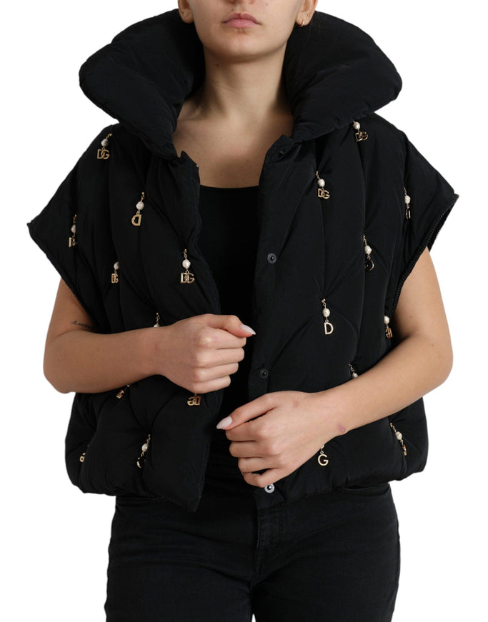 Dolce & Gabbana Quilted Down Bomber Jacket With Pearl Accents - Ellie Belle