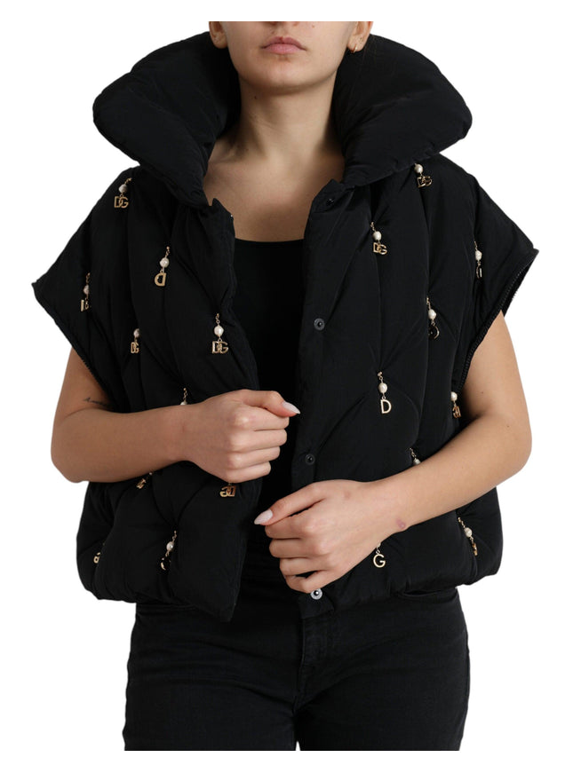 Dolce & Gabbana Quilted Down Bomber Jacket With Pearl Accents - Ellie Belle