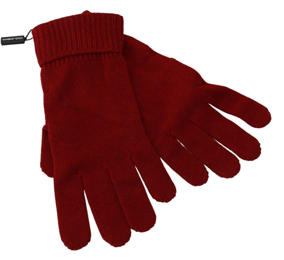 Dolce & Gabbana Red 100% Cashmere Knit Hands Mitten Mens Gloves - Ellie Belle