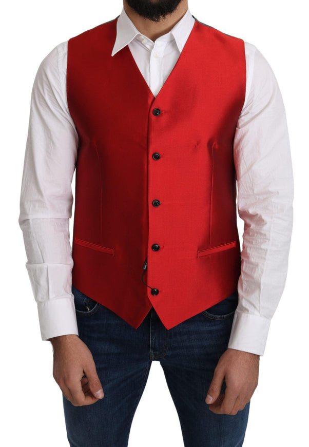 Dolce & Gabbana Red 100% Silk Formal Waist Coat Vest - Ellie Belle