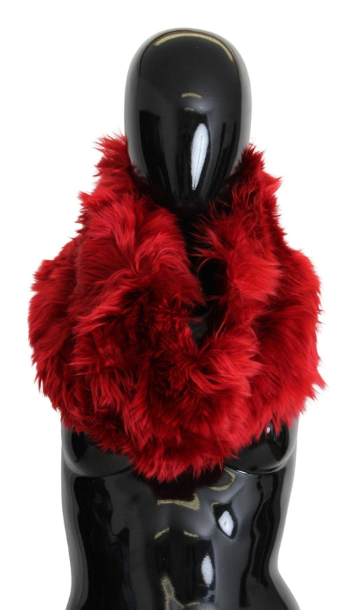 Dolce & Gabbana Red Alpaca Leather Fur Neck Wrap Shawl Scarf - Ellie Belle