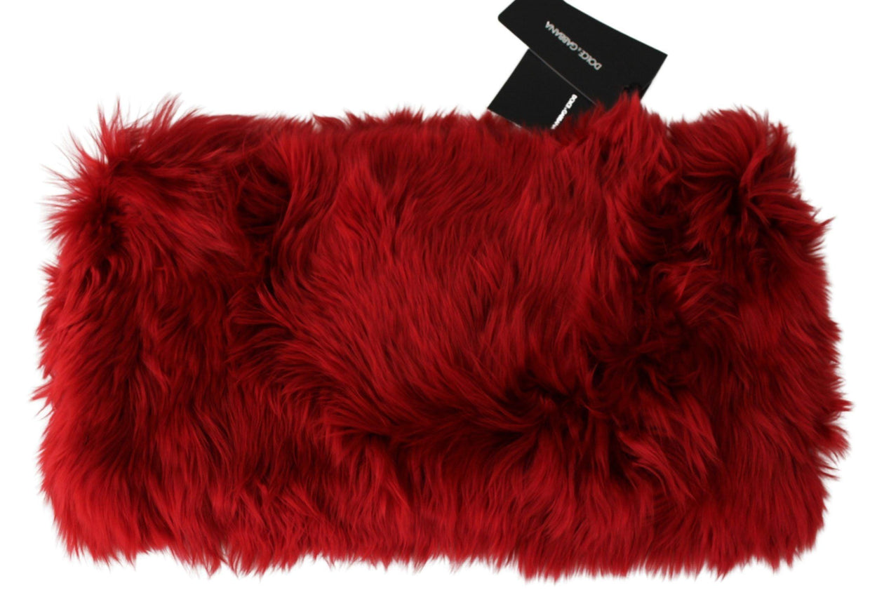 Dolce & Gabbana Red Alpaca Leather Fur Neck Wrap Shawl Scarf - Ellie Belle