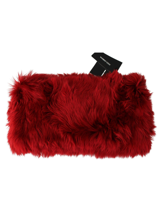 Dolce & Gabbana Red Alpaca Leather Fur Neck Wrap Shawl Scarf - Ellie Belle