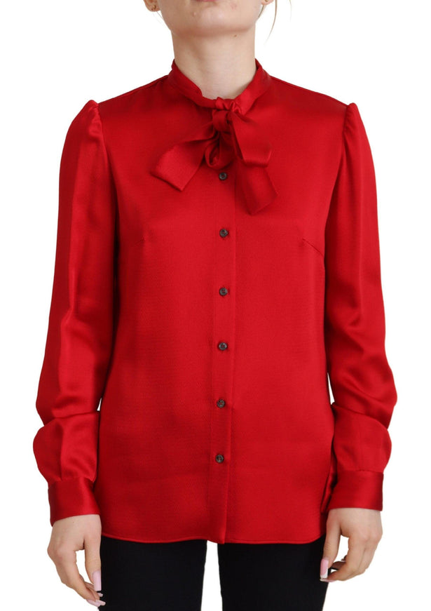 Dolce & Gabbana Red Ascot Collar Long Sleeves Blouse Top - Ellie Belle