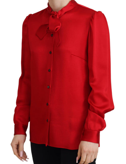 Dolce & Gabbana Red Ascot Collar Long Sleeves Blouse Top - Ellie Belle