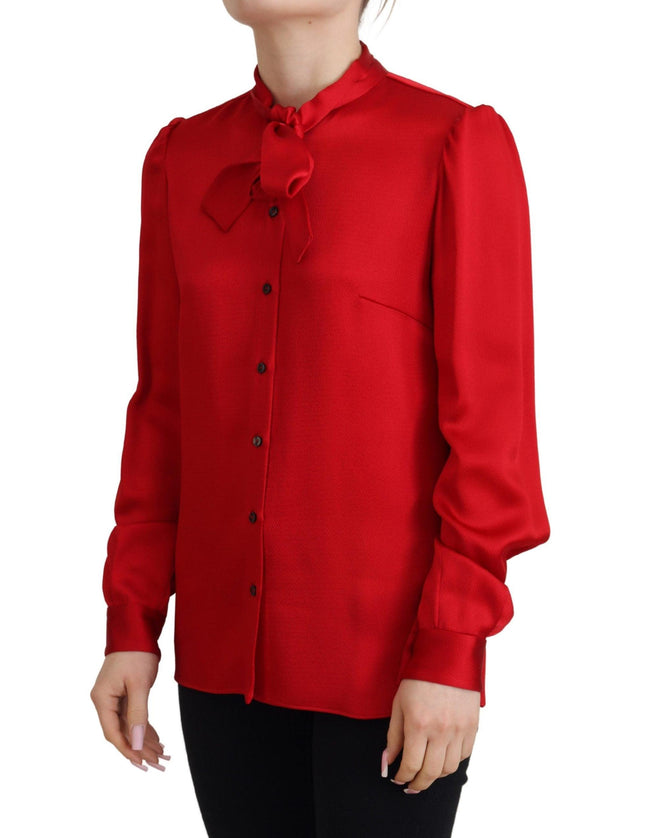 Dolce & Gabbana Red Ascot Collar Long Sleeves Blouse Top - Ellie Belle